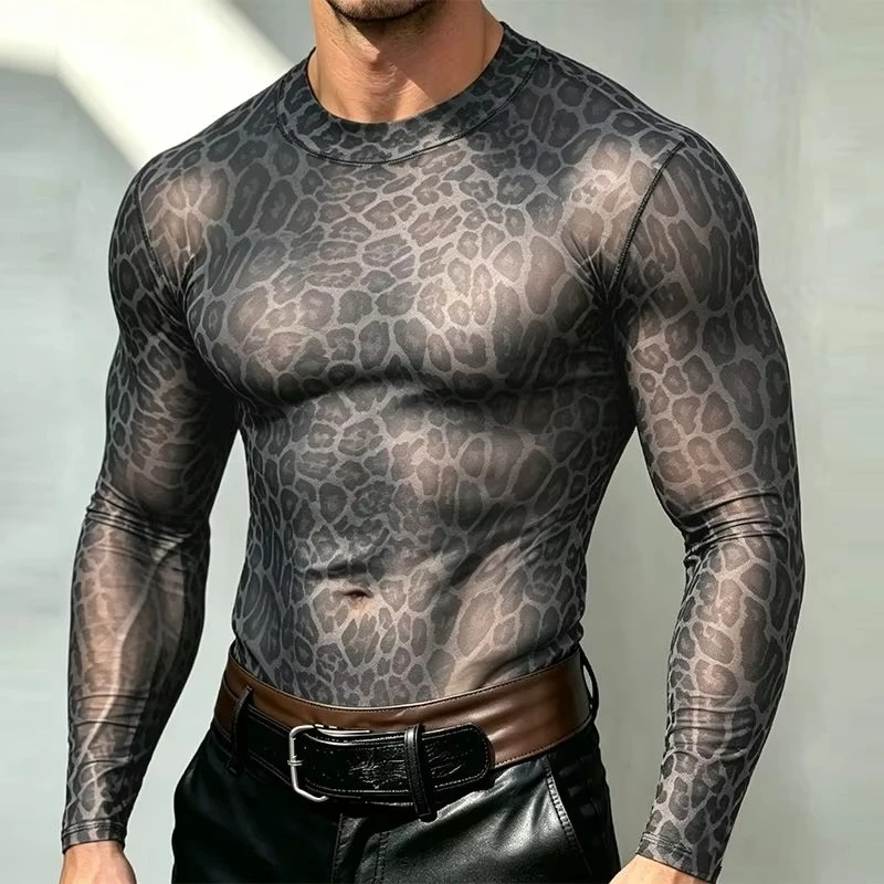 Men's Animal Print Sheer Mesh  - Wallpaper 评论和价格