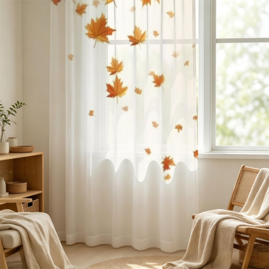 2PCS Thanksgiving Fall Sheer C - Curtain Rods 评论和价格