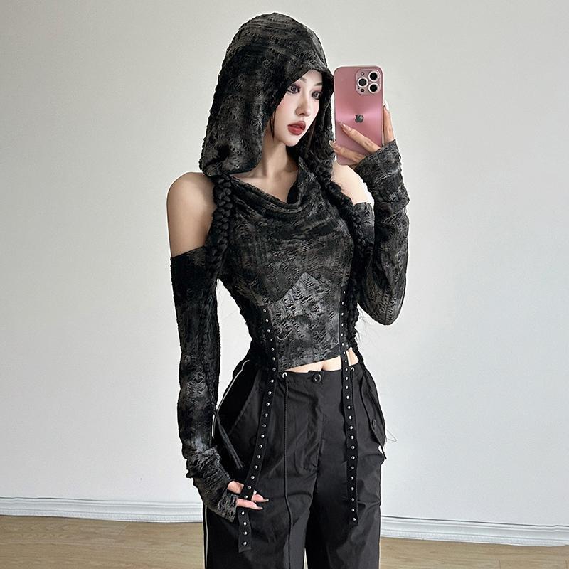 Off Shoulder Hoodie Long Sleev - Wallpaper 评论和价格
