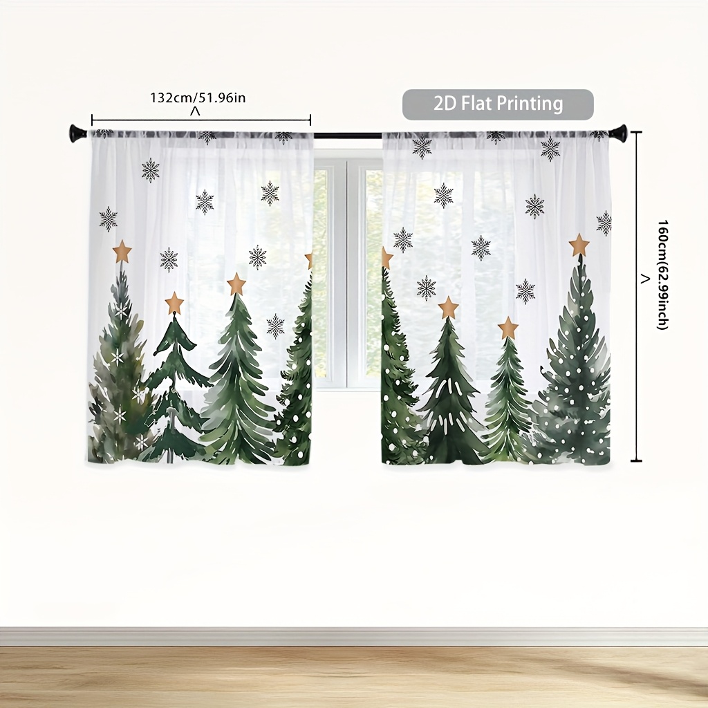 2PCS Christmas Winter Sheer Cu - Curtain Rods 评论和价格