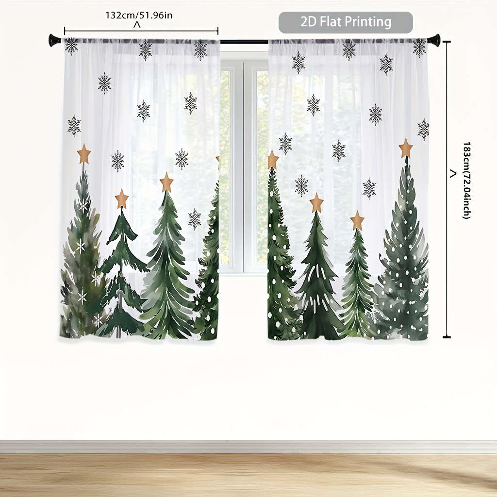 2PCS Christmas Winter Sheer Cu - Curtain Rods 评论和价格