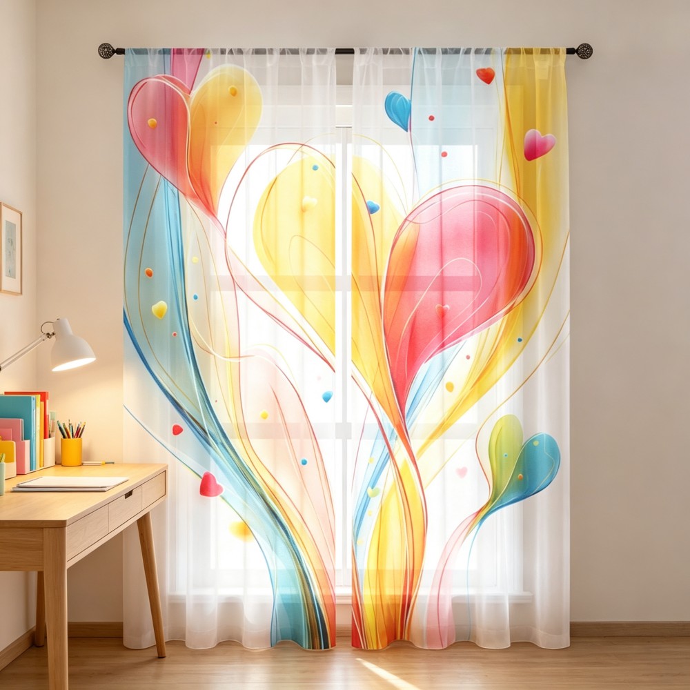 2PCS Colorful Sheer Curtains,  - Curtain Rods 评论和价格