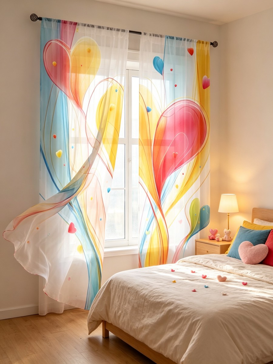 2PCS Colorful Sheer Curtains,  - Curtain Rods 评论和价格