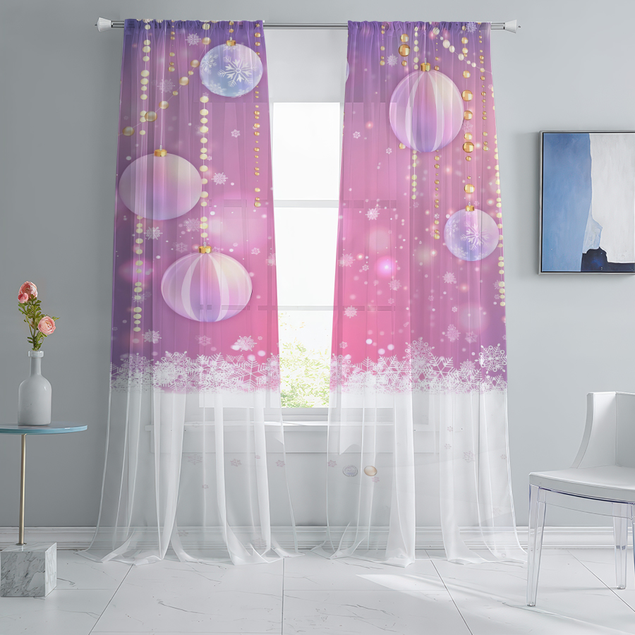 2PCS Christmas Winter Sheer Cu - Curtain Rods 评论和价格