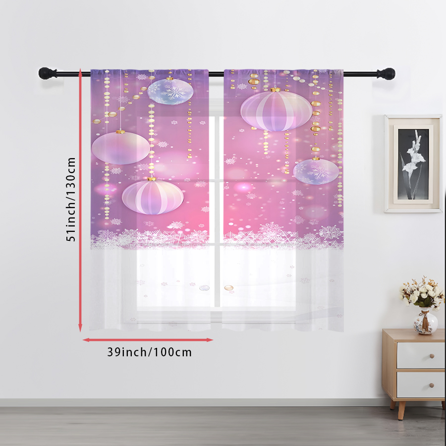2PCS Christmas Winter Sheer Cu - Curtain Rods 评论和价格